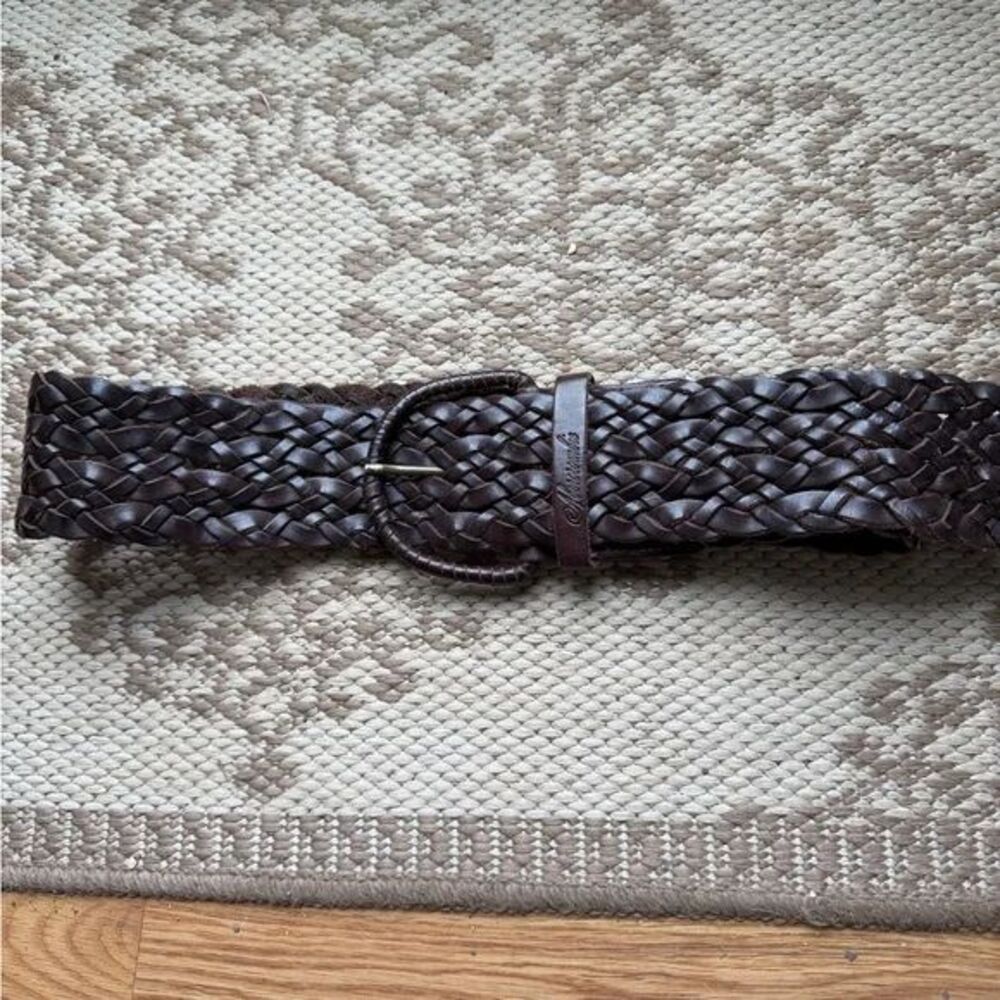 Abercrombie & Fitch Wide Woven Leather Belt Brass Buckle Boho Womens XS/S
